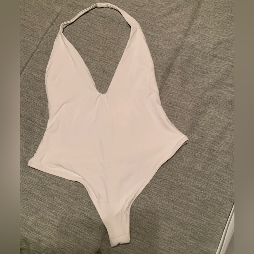 ALIX Hudson stretch-jersey white halter deep v bodysuit New